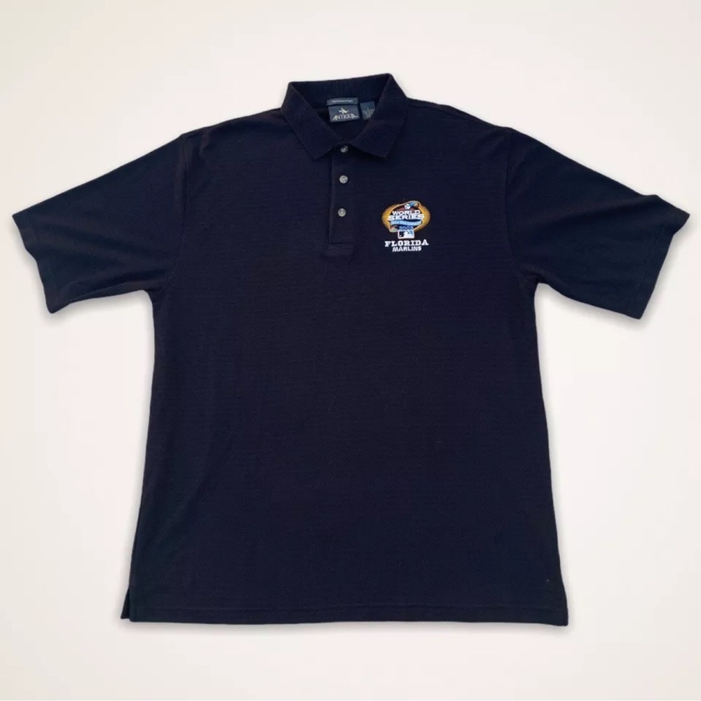 Florida Marlins Vintage 2003 World Series Polo Shirt Antigua Sz L EUC Black
